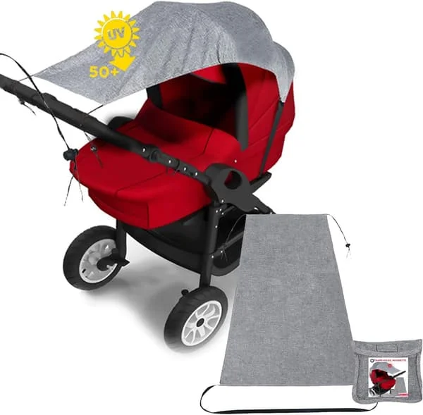 Universellt solskydd för barnvagn, 1 barnvagnsparasoll, UPF50+ Anti-UV-tak, Justerbart parasoll för liggdel - Förvaringsväska ingår (Antracit)