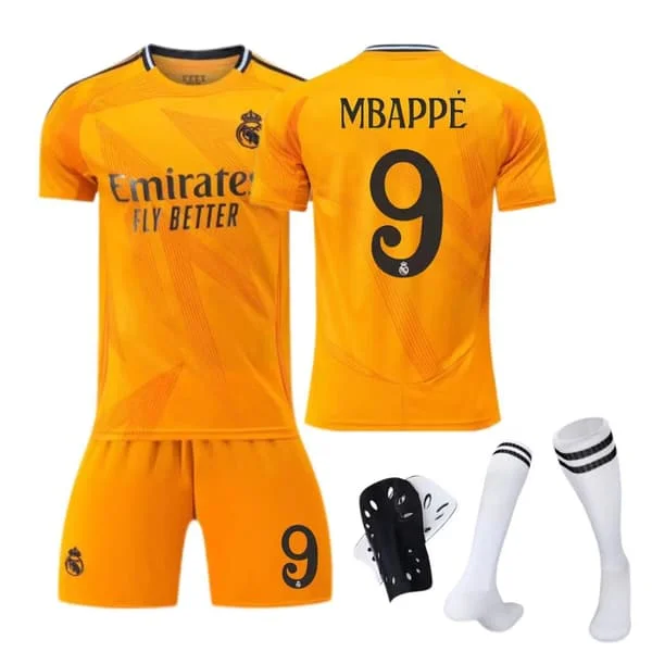 24-25 Real Madrid paita 5 Bellingham 9 Mbappe lapsi aikuinen setti - jalkapallopaita - nro 9 sukilla + suojavarusteet-FA2-