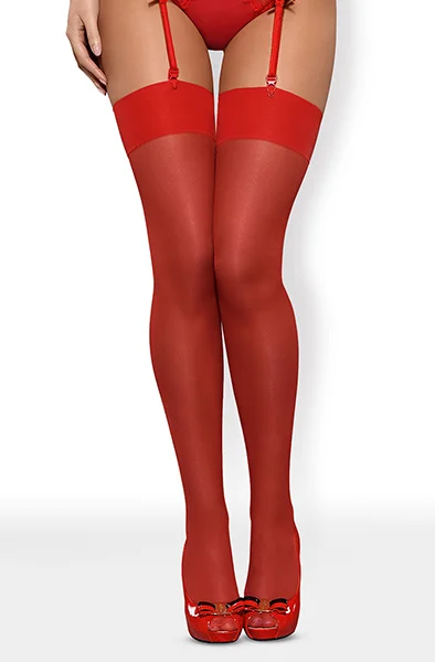 Obsessive S800 Stockings Red L/XL Röda Stay ups - Blushme.se