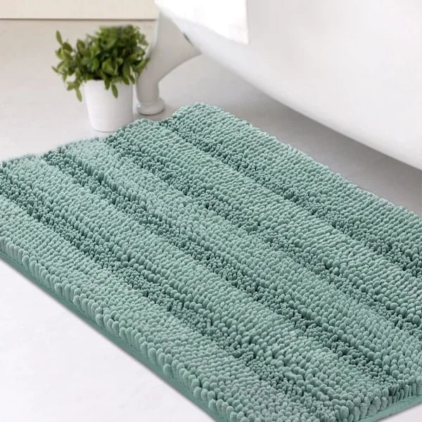 Kylpymatto Kylpyhuone liukumaton kylpymatto erittäin paksu chenille raidallinen matto 50 cm x 81 cm imukykyinen liukumaton pehmeä pörröinen pestävä 