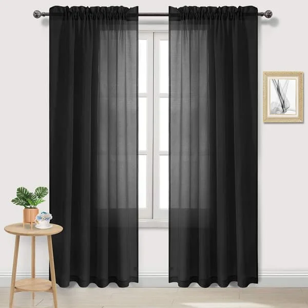 Black Sheer Curtains, Semi Sheer Curtains for Bedroom and Living Room, 54 x 84 Inch Length, 2 Panels