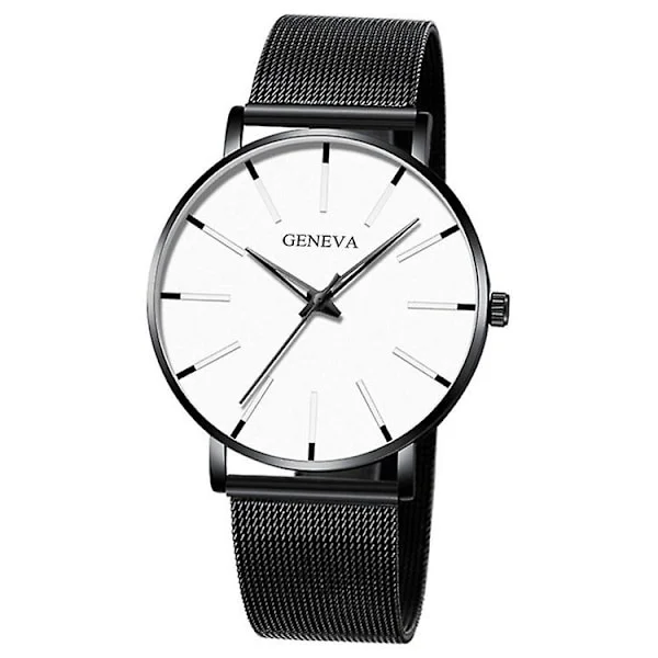 GENEVA Herrklocka Kvarts Mode Casual Armbandsur med Rostfritt Stålband - (FMY)