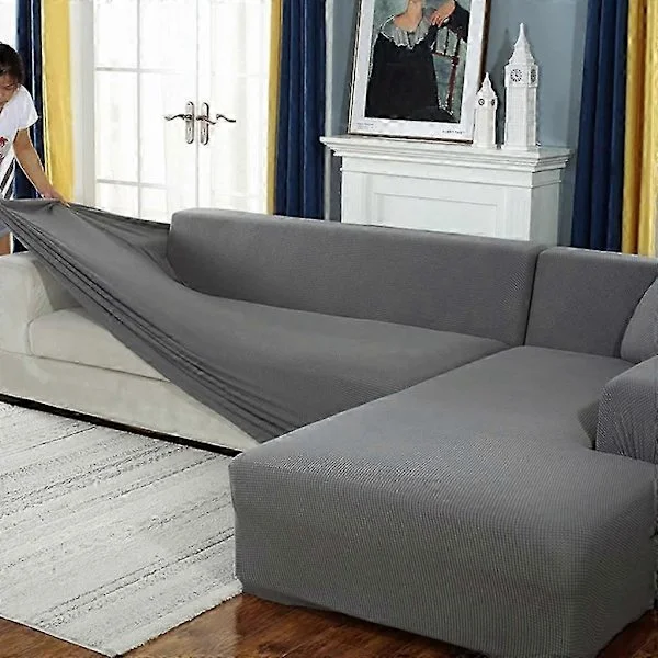 Sofabetræk, hjørne stretch sofabetræk, stretch sofabetræk til 1/2/3/4 personers sofa (L-formet hjørnesofa kræver to) (3 personers: 190-230 cm, grå) (