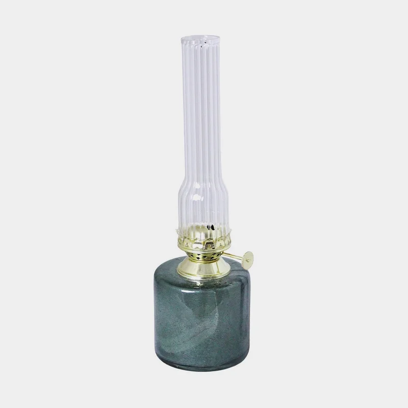 Fotogenlampa / oljelampa Strömshaga Elvira Liten, grönt glas, brännare i mässing, Ø75 mm x 250 mm