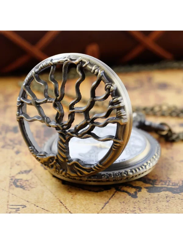 AliExpress - Steampunk rétro Bronze creux arbre de vie montre de poche à Quartz avec Fob montre pour femme pendentif collier chaîne cadeau pour hommes