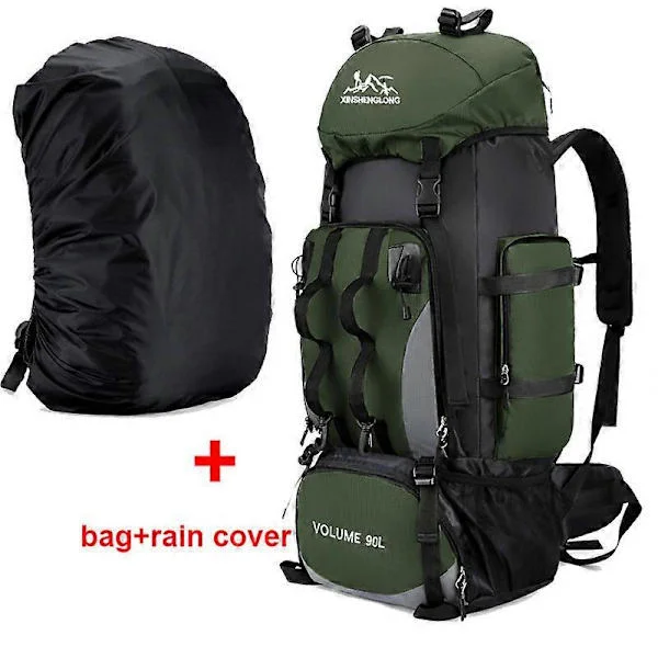 90L Waterproof Hiking Backpack Camping Rucksack Large Capacity Travel Outdoor Sports Bags Camping Equipment Men Army ad cover