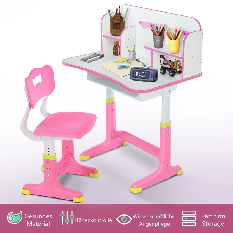 AliExpress - Kinder Study Desk-Chair Set, adjustable height Kinder-Study Desk with Bücherregal Kinder Studien Furniture Set Rosa