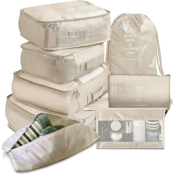 8-pack Organizer Set för Resväskor, Förvaringsväskor, Packkuber, Resväskor, Presenter Beige