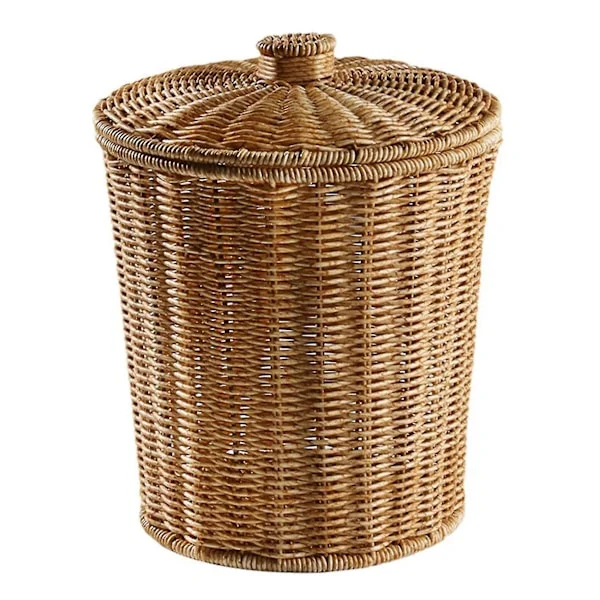 Yhsqv-vævet Kurv Affaldsspand Rund Rattan Affaldskurv Med Låg Plantekasse Vævede Kurve Flet Affaldskurv
