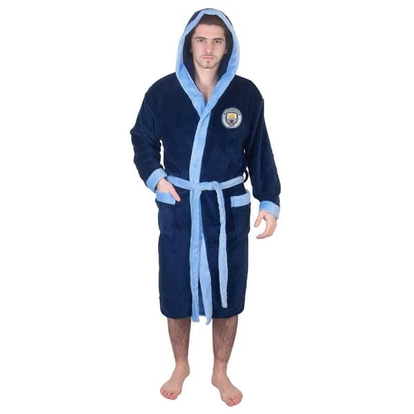 Manchester City Herr Badrock Morgonrock Huva Fleece OFFICIELL Fotbollspresent