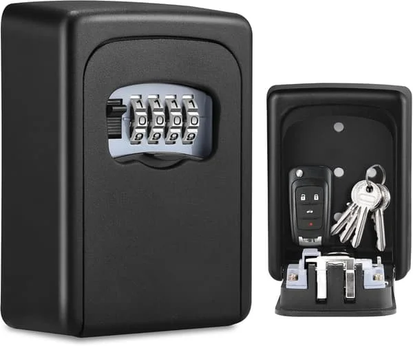 Key Lock Box, Wall Mounted Key Lock Box with 4-Digit Combination, Weatherproof Key Safe for Home, Garage, Airbnb, Black