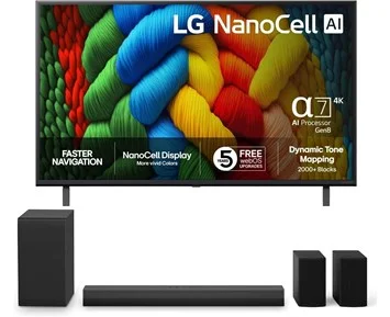 LG 43NANO80A6B + NS40TR - 43" NanoCell TV med soundbar, subwoofer & två högtalare