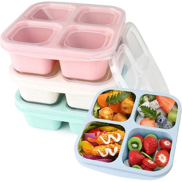 4-pakning med matbokser med rom, matbeholdere for barn og voksne, 4-roms bento-matbokser