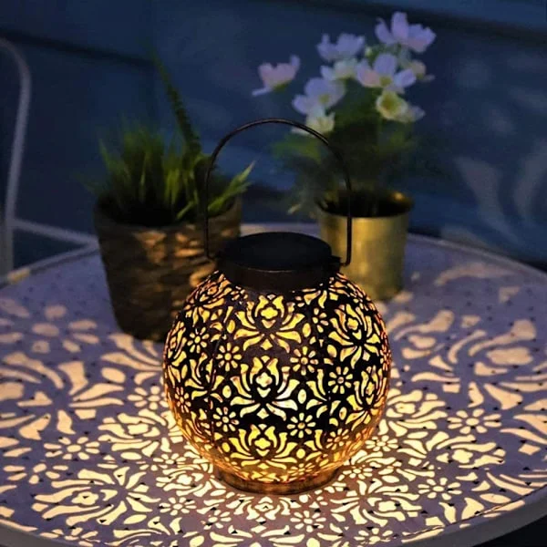Solarlampe Utendørs Hage Jern Hengende Lampe Jern Projeksjonslampe Hul Gressplen Hage Hagearbeid Hengende Lampe Svart Epiphyllum