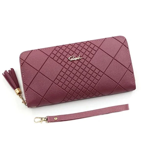 Lynlås Penge Møntpung Dame Kortholder Lang PU Læder Clutch Tegnebog Stor Kapacitet Dame Armbånd Telefon Håndtasker Penge Lomme Rose Rød