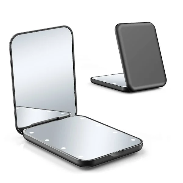 Lomme Spejl, Led Kompakt Spejl, 2-Sidet Håndholdt Magnetisk Kontakt Fold Lille Rejse Makeup Spejl med Lys