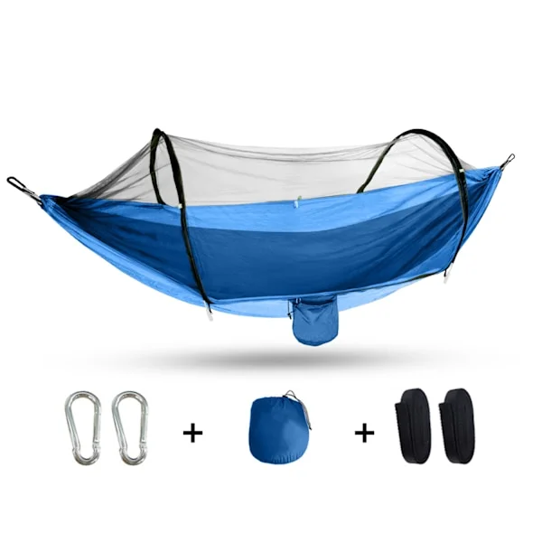 Campinghängmatta, träd hängmatta med myggnät, dubbla nylon campingstolpar myggnät utomhus campingtillbehör