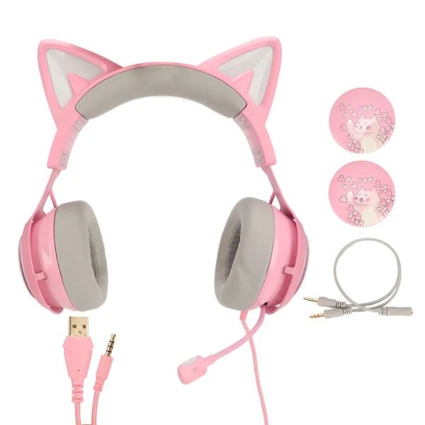 Gaming Headset Kattöra Hörlurar 3 Ljudeffekter Ergonomisk med Mikrofon för Barn Vuxna