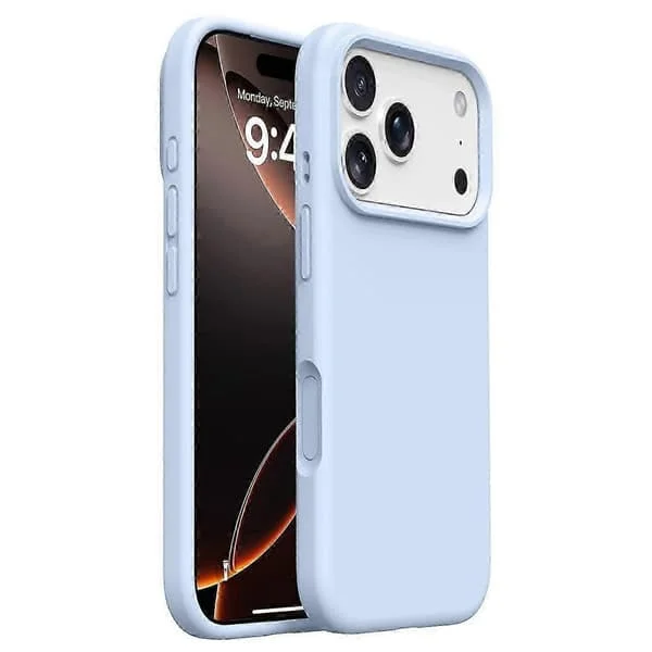iPhone 17 Pro Max Cover Blødt Mikrofiberfor, Flydende Silikone + PC-beskyttelse Skyblå