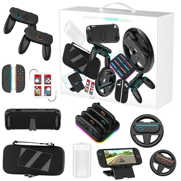 Tilbehørssett for Nintendo Switch 2 - Etui, ratt, håndkontroll
