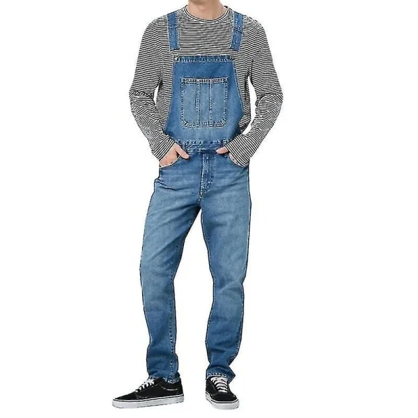 Herr Dungarees Denim Overaller Haklapp och hängslen Jeans Jumpsuit Byxor Romper mörkblå