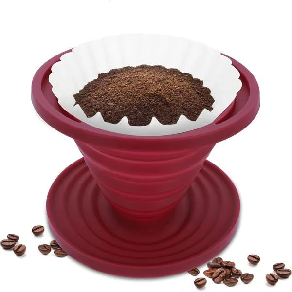 Sammenleggbar Kaffefilterholder for Filterkaffe, Bærbar Kaffebrygger for Camping, Gjenbrukbart Silikonfilter for Ryggsekkturer og Camping