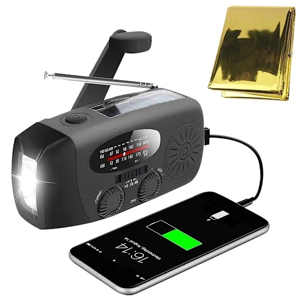 Käyttökelpoinen radio aurinkopaneelilla ja käsikäyttöisellä latauksella / Hätäradio ja powerbank Musta Käyttökelpoinen radio Vain Bl