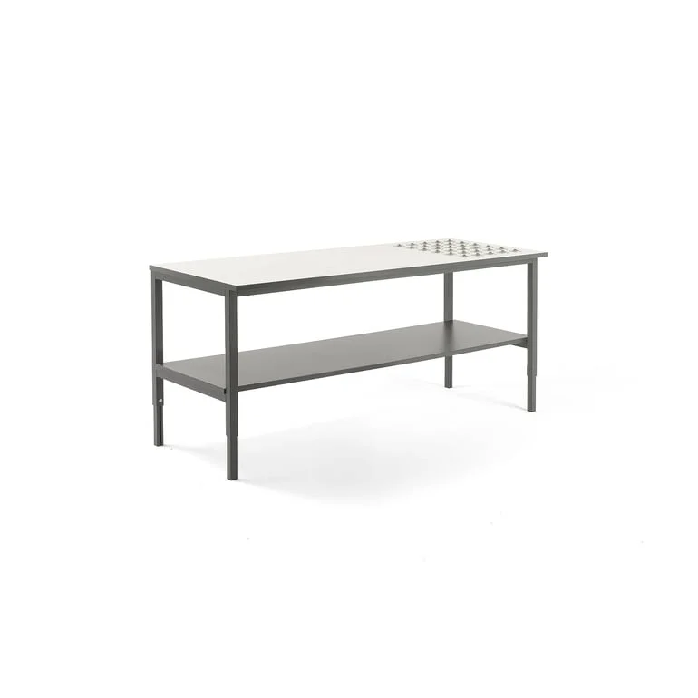 Höj- och sänkbart packbord med förvaring - 2000x750mm - Vit/Mörkgrå