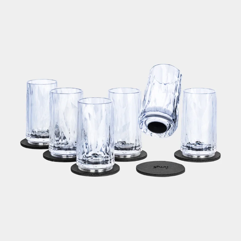 Vasos de chupito de plástico magnéticos Silwy Magnetic Plastic Glass Shot, transparentes, 4 cl, paquete de 6 + posavasos magnéticos