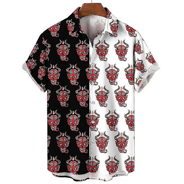 Herre Skjorte Hawaiiansk Cubansk Krave Djævleprint Mode Skjorte Til Mænd Streetwear Sommer Kortærmet Top Trendy Nyt Herretøj
