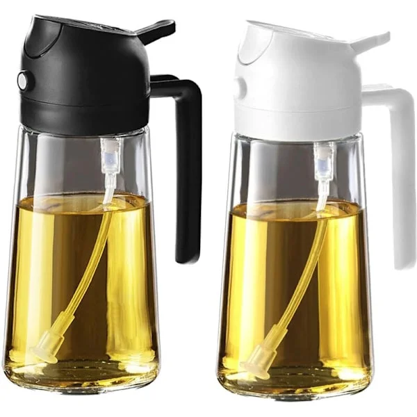 Spray Olje Kjøkken 470ml – Oljesprøyte Airfryer 2-i-1 for Matlaging. Salater. Eddik og Kjøkkentilbehør - Svart&Hvit