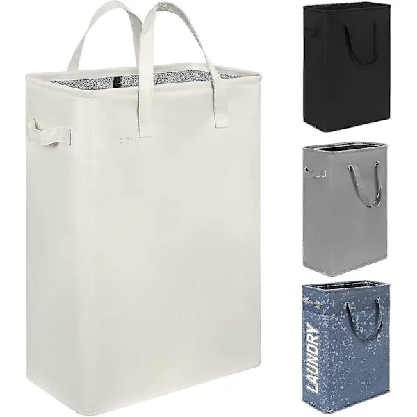 Vaskeromskurv Slank Vaskeromskurv Smal Vaskeromskurv Med Sammenleggbar Håndtak Skittentøy Bærbar Slank Kurv Organizer Oppbevaringsbokser (55cm, Beige