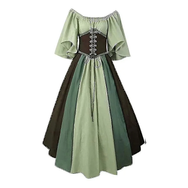 【BQ】Medieval Clothing Women Short Sleeve Gothic Dresses Retro Party Dresses Prom Dress Light Green
