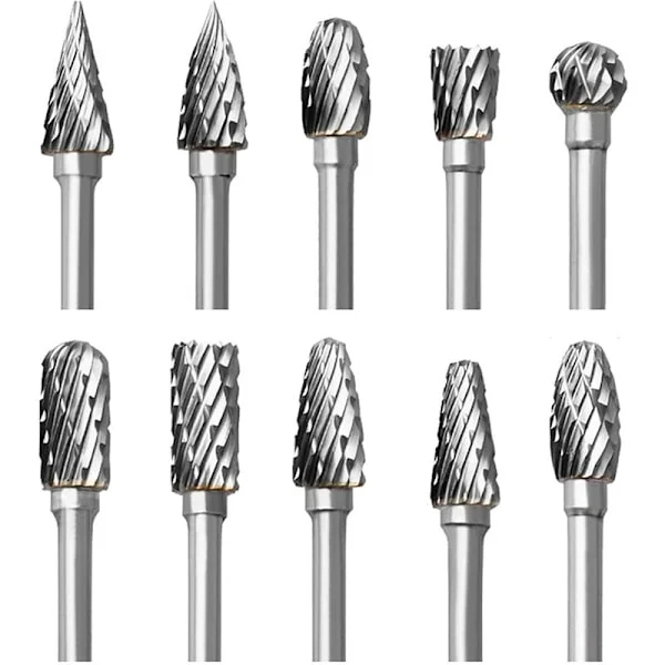 Karbid roterande borr set, 10 st dubbelskurna borrar för Dremel tillbehör med skaft träskärning, borrning, gravering, metallpolering