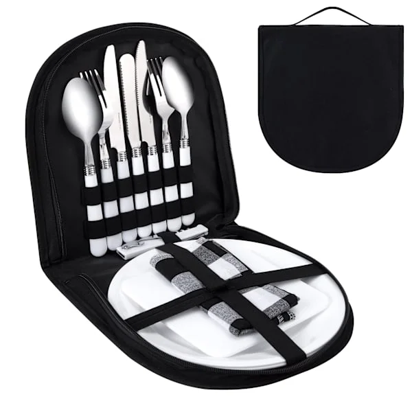 Camping Bestik Sæt 13 Dele Bærbar Camping Bestik Sæt i Rustfrit Stål Rejse Kit Gaffel Ske Bestik Picnic Sæt til Camping Picnic 2 Personer
