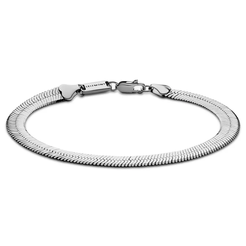 Argentia | 925s | 6mm Rhodium-Plated Sterling Silver Herringbone Chain Bracelet for Men - Steel bracelets