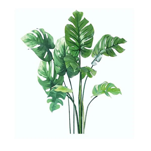 Tropiske Monstera-blade vægklistermærker, grønne planteblade vægplakater, friske plantedekorationer til altanindretning, aftagelige PVC-