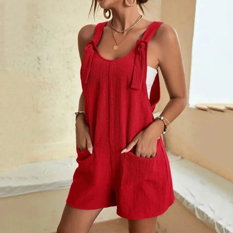 AliExpress - TUSHANGGE Sommer Übergröße Damen Jumpsuit Overall Ärmellos Weites Bein Einfarbiger Täglicher Einteiler mit Taschen