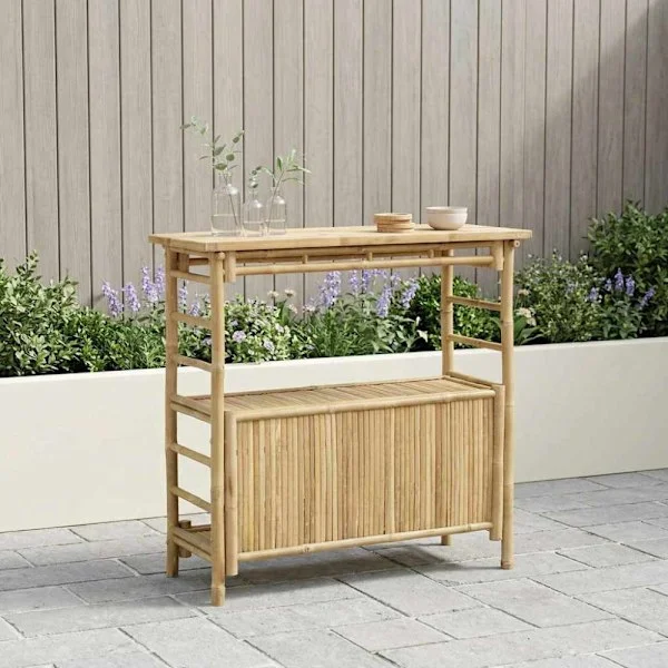 Utomhus Barbord med lagring Naturfärg 110 x 50 x 105 cm Bambus