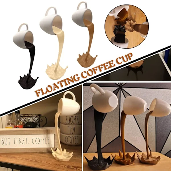 Nyhet Flytende Kaffekopp Skulptur Harpiks Kaffekopp Flytende Spilling Kaffekopp Skulptur for Hjem Desk Ornamenter Dekor