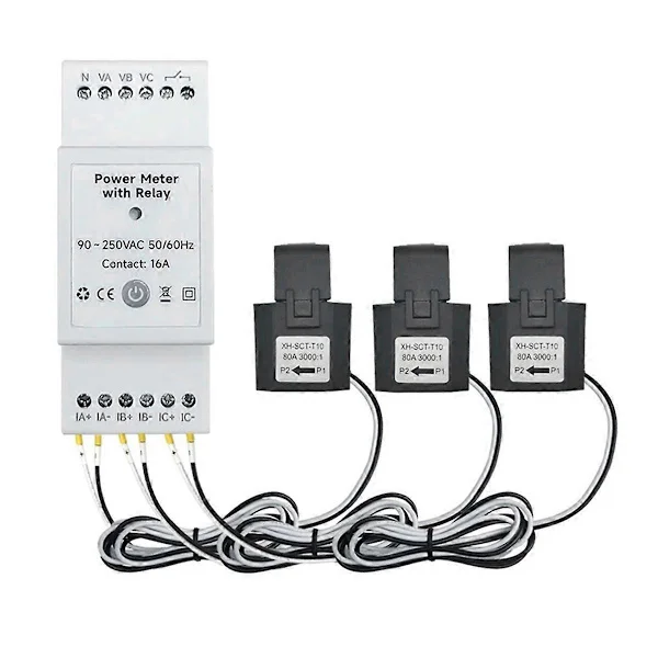 Tuya Smart Life WiFi Energimåler Tovejs 3-faset med Tør Kontakt Switch App Overvågning 80A AC11