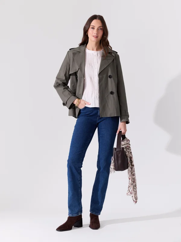 MATCH - Mila kort trenchcoat - Va Vite - Str. 34 - Dame - Jakker & Kåper - Grønn - 60% bomull og 40% polyester - resirkulert
