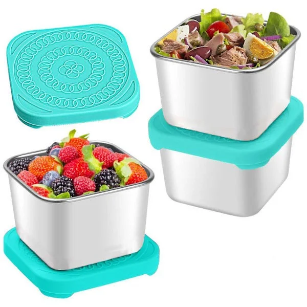 3-pack 180 ml snackslådor i rostfritt stål, lättöppnade läckagesäkra små matbehållare med silikonlock, små matlådor i metall, läckagesäkra