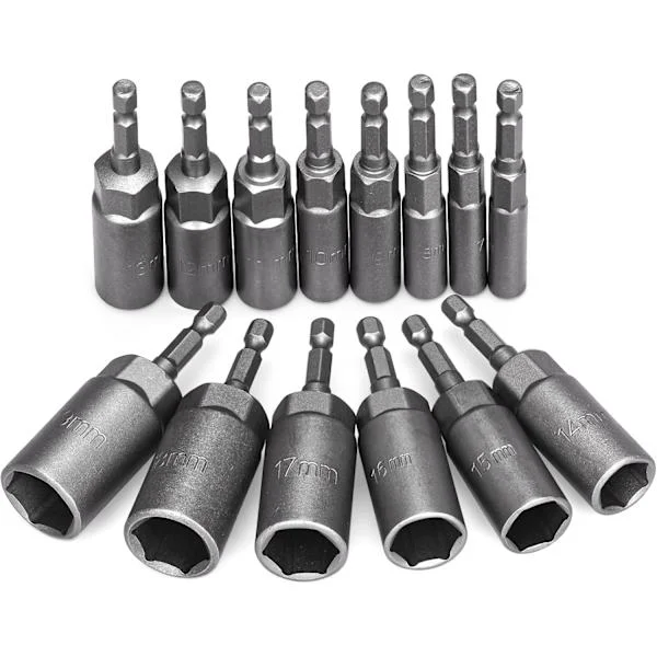 14-delars slagmejsel-hylsor 6-19mm Hex-hylsor 34mm bearbetningsdjup 1/4'' bitsadapter för elektrisk skruvdragare skruvdragare