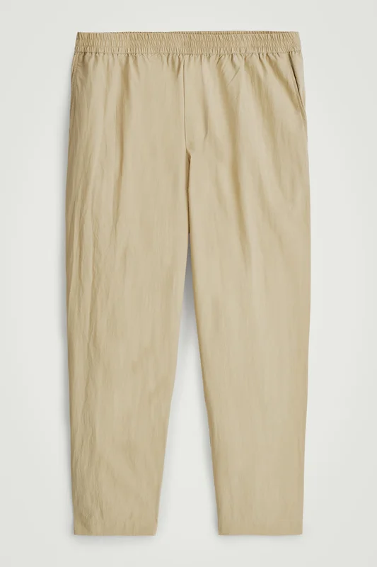 COS Men's Elasticated Cotton Regular-Fit Tapered Trousers in Beige