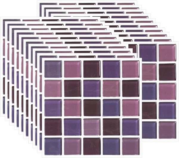 10 x 10 cm / 4 x 4 Tum 20 ST Självhäftande Kakeldekal Vattentät Värmebeständig Tapet Stänkskydd för Kök Badrum Stick Mosaik Lila