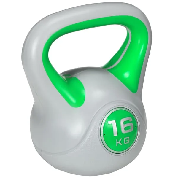16 kg kettlebell med platt bas och brett grepp, grön