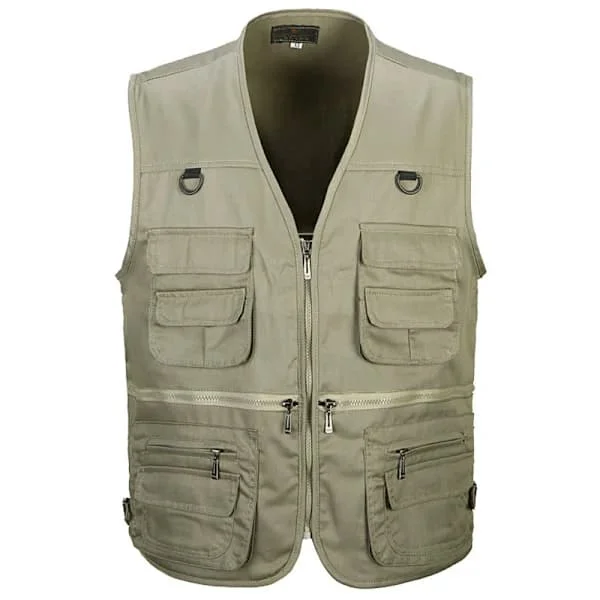Herre Fiskevest til Udendørsbrug Jagt Vandring Udendørs Vest Lomme Khaki - Khaki XL Khaki