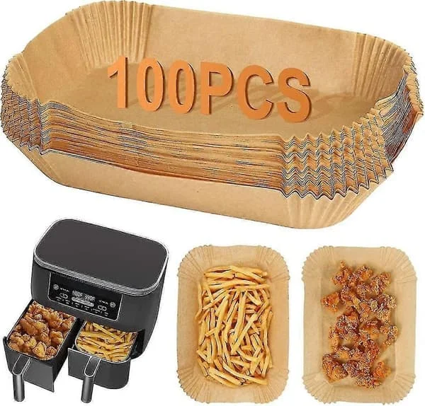 100 stk. Airfryer Papir til Ninja Dual, Airfryer Af300uk Af400uk Tilbehør, Engangs Airfryer Bagepapir Firkantet, Kompatibel med Ninj-FA-