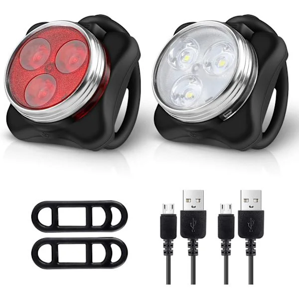 USB Rechargeable Bike Light Set, Super Bright Front Light and Rear LED Bicycle Light, 4 Light Modes